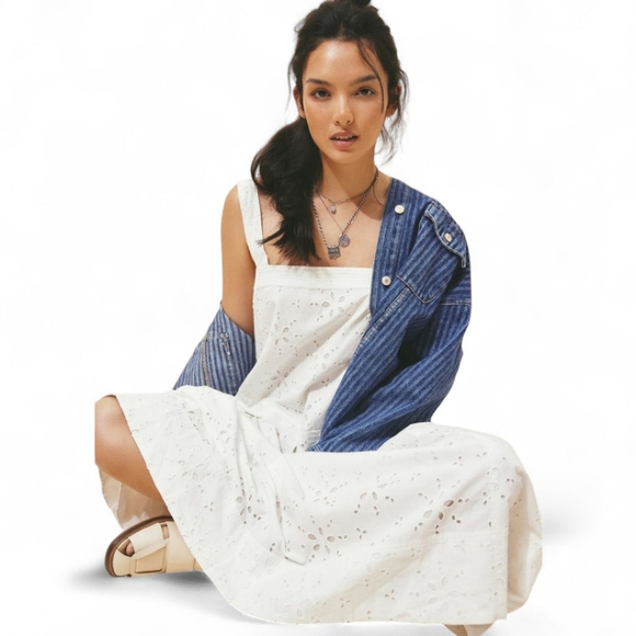 Free People Primavera Eyelet Tie Midi Dress White Cottagecore Boho Sz S NWT - Picture 16 of 16